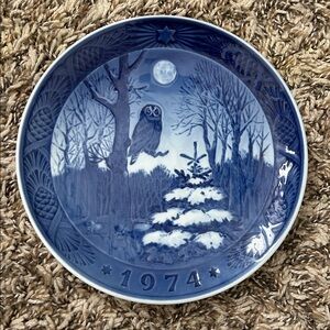 Royal Copenhagen Christmas Plate 1974 Winter Twilight Kai Lange Blue Porcelain